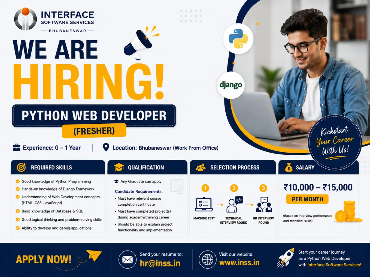 Join Interface Software Services as a Python Developer (Fresher) – Bhubaneswar | Work From Office
